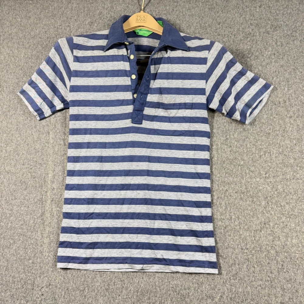 Vintage 80s Preppy On Course Mens Blue Striped Polo Shirt Size Small